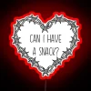 Quirky neon sign requesting snacks in bright, playful color scheme