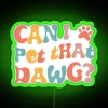 Groovy retro style neon sign with playful dog design artwork