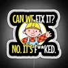 Quirky humorous repair man engineer toolbox themed neon sign decoration.