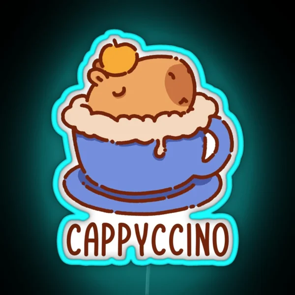 Cappyccino Capybara In A Cappuccino Blue Cup RGB Neon Sign