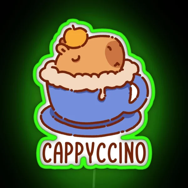 Cappyccino Capybara In A Cappuccino Blue Cup RGB Neon Sign