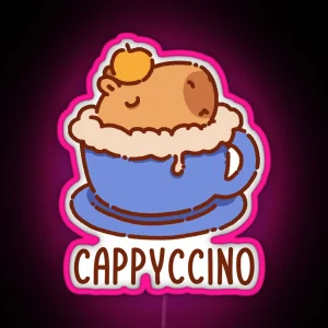 Cappyccino Capybara In A Cappuccino Blue Cup RGB Neon Sign