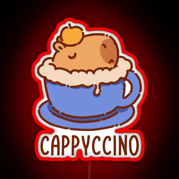 Cappyccino Capybara In A Cappuccino Blue Cup RGB Neon Sign