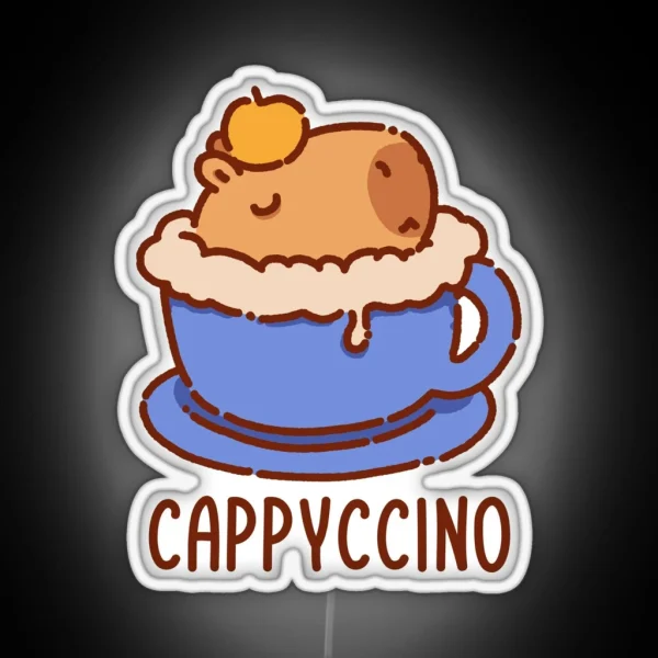 Cappyccino Capybara In A Cappuccino Blue Cup RGB Neon Sign