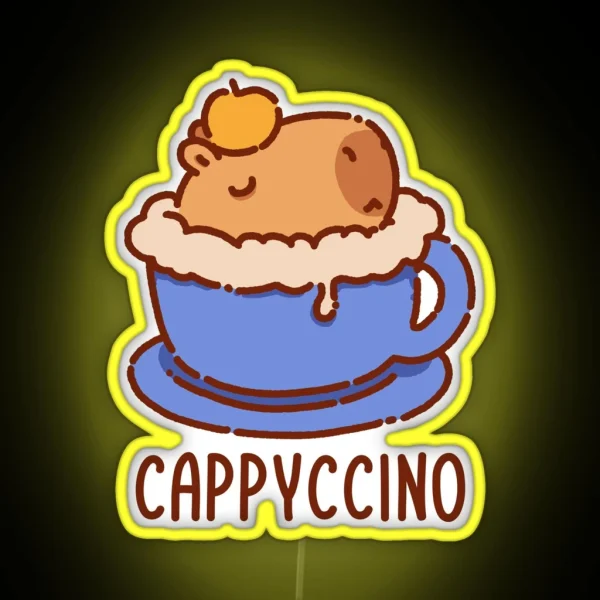 Cappyccino Capybara In A Cappuccino Blue Cup RGB Neon Sign