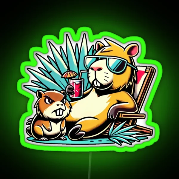 Capybara And Dassie Hyrax RGB Neon Sign