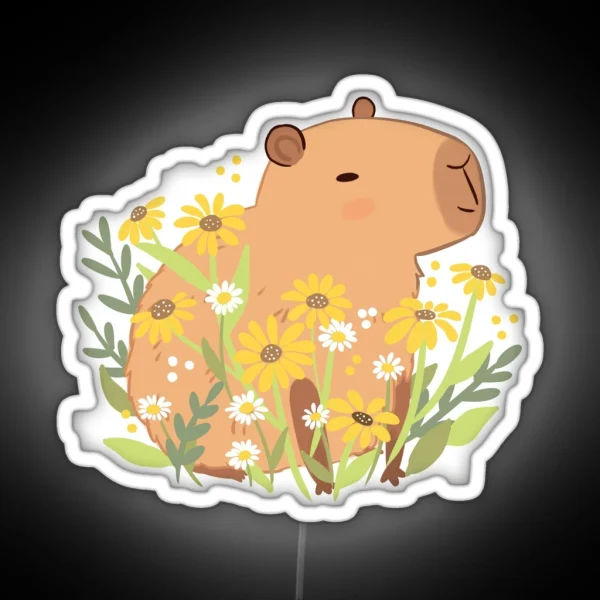 Capybara With Daisy Flowers RGB Neon Sign