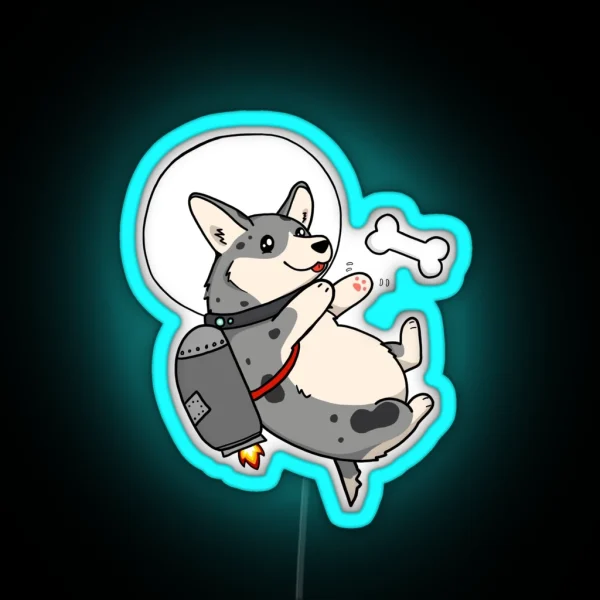 Cardigan Blue Merle Space Corgi With Jetpack RGB Neon Sign