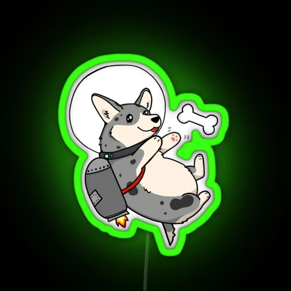 Cardigan Blue Merle Space Corgi With Jetpack RGB Neon Sign