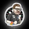RGB Neon Sign Illuminates Caricature Portrait of Darts Star James Wade