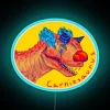 Neon carnival dinosaur decorative sign in vibrant colorful RGB lighting