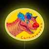 Eye-catching, vibrant Carniesaurus LED sign with customizable RGB color options.