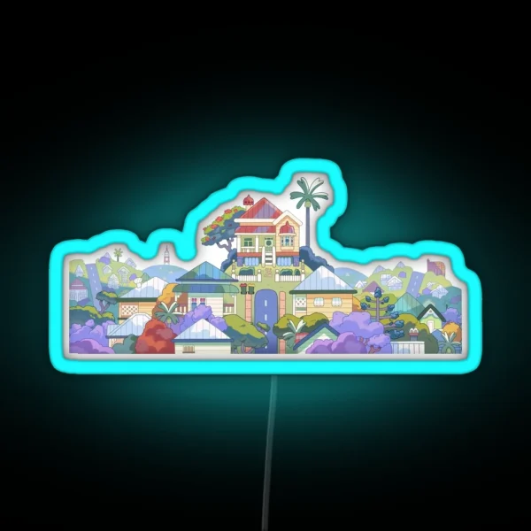 Cartoon House Skyline RGB Neon Sign