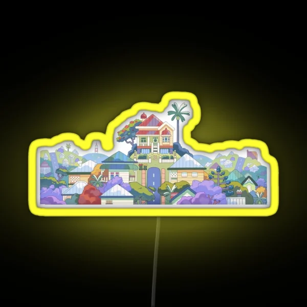 Cartoon House Skyline RGB Neon Sign