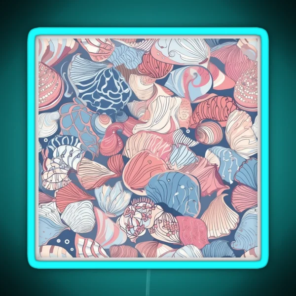 Cartoon Seashells Playful Pattern Design RGB Neon Sign