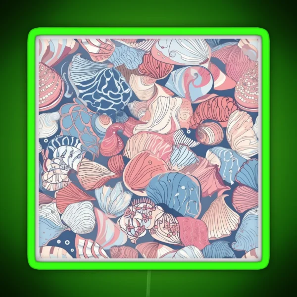 Cartoon Seashells Playful Pattern Design RGB Neon Sign