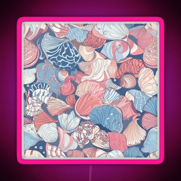Cartoon Seashells Playful Pattern Design RGB Neon Sign