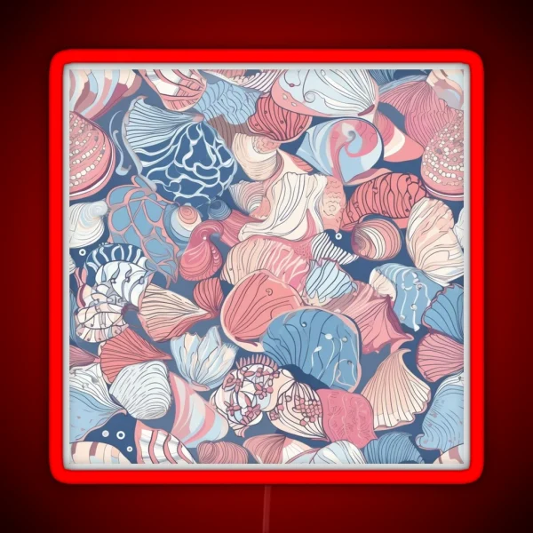 Cartoon Seashells Playful Pattern Design RGB Neon Sign