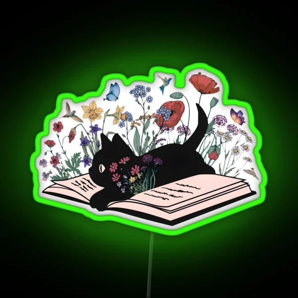 Cat And Books RGB Neon Sign