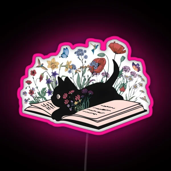 Cat And Books RGB Neon Sign