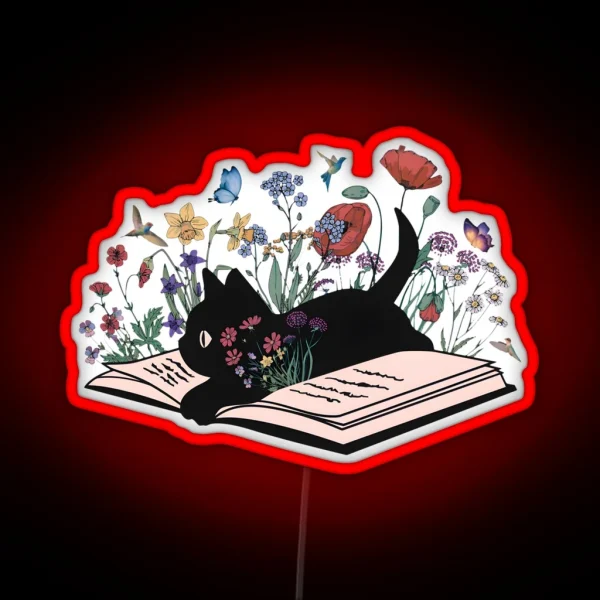 Cat And Books RGB Neon Sign