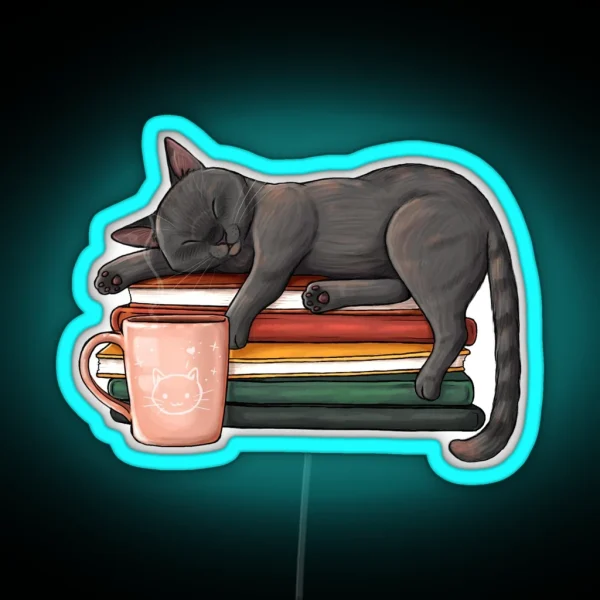 Cat Books And Coffee RGB Neon Sign