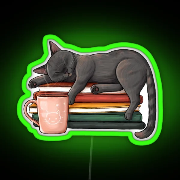 Cat Books And Coffee RGB Neon Sign