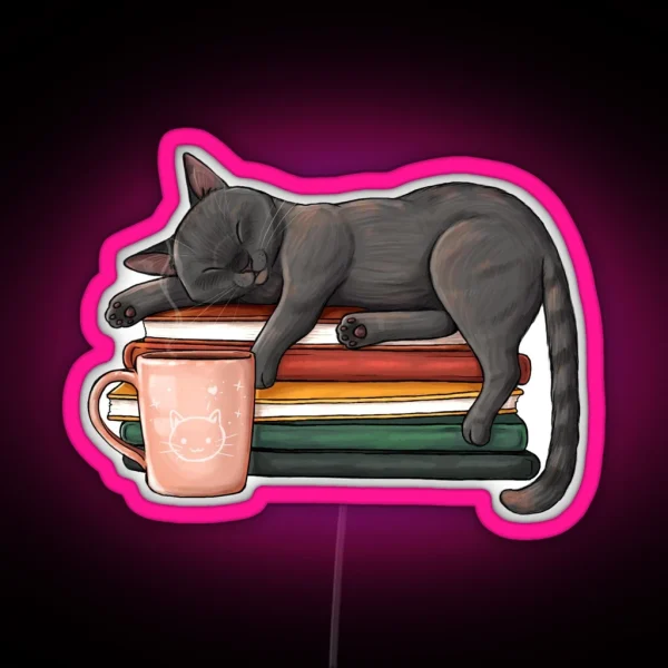 Cat Books And Coffee RGB Neon Sign