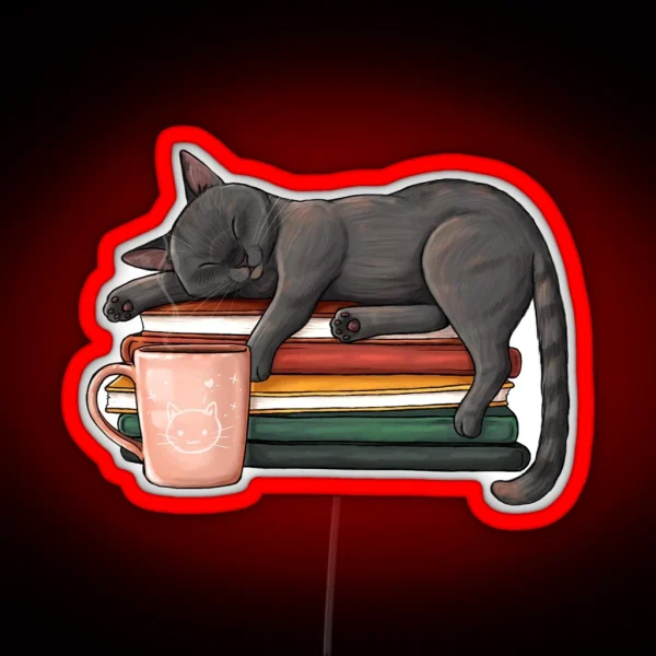 Cat Books And Coffee RGB Neon Sign