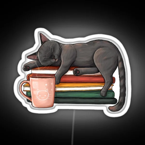 Cat Books And Coffee RGB Neon Sign