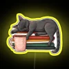 Cozy home decor with colorful cat lover's reading essentials neon light