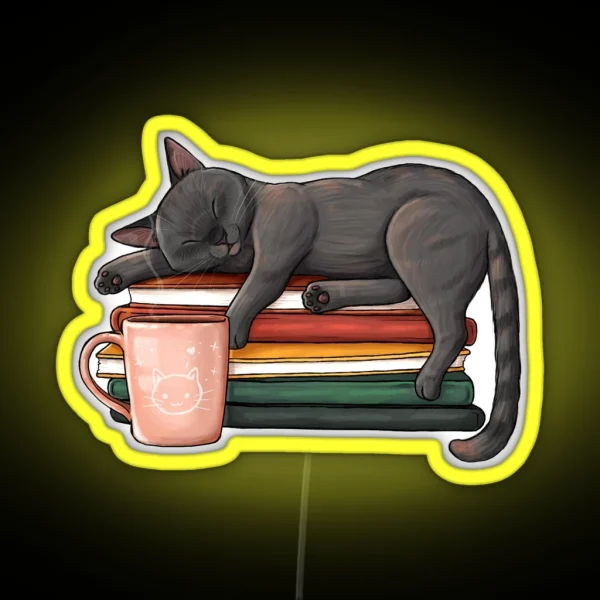 Cat Books And Coffee RGB Neon Sign