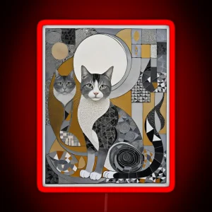 Cat Colored Abstract Vintage Zentangle Art RGB Neon Sign