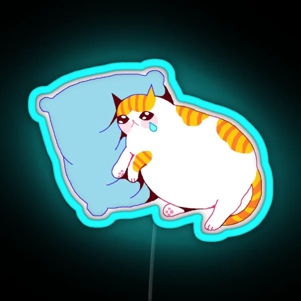 Cat Crying On Pillow RGB Neon Sign