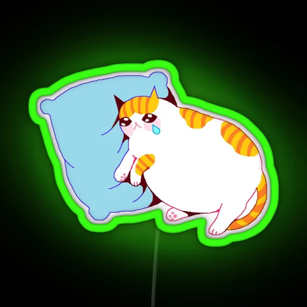 Cat Crying On Pillow RGB Neon Sign