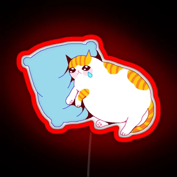 Cat Crying On Pillow RGB Neon Sign