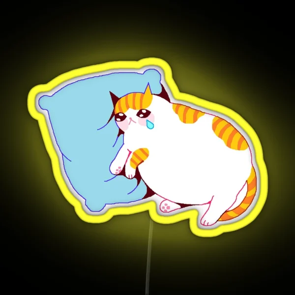 Cat Crying On Pillow RGB Neon Sign