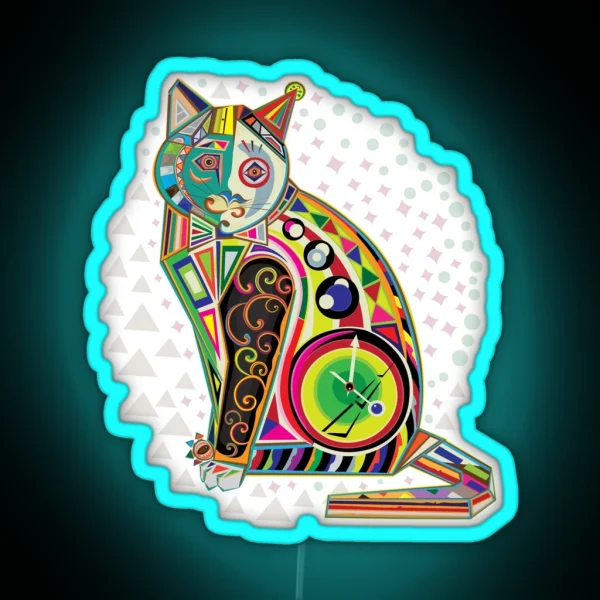 Cat Cutty Cat Cat Cubism Style Modern Art RGB Neon Sign