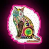 Whimsical Feline Cubist Art Piece in Color-Changing Modern Neon Sign