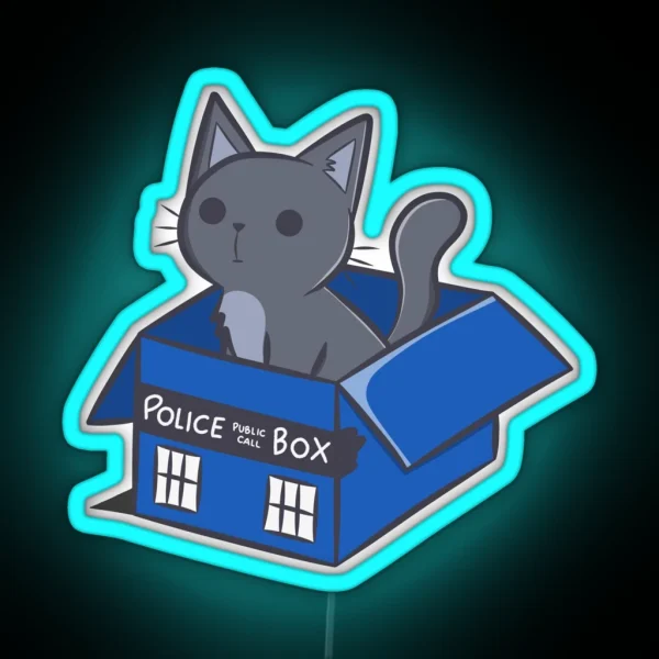 Cat In A Blue Box RGB Neon Sign