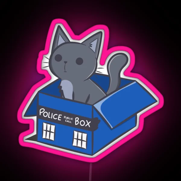 Cat In A Blue Box RGB Neon Sign