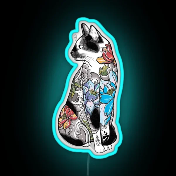 Cat In Lotus Tattoo RGB Neon Sign