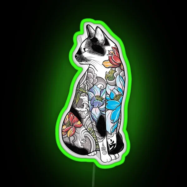 Cat In Lotus Tattoo RGB Neon Sign