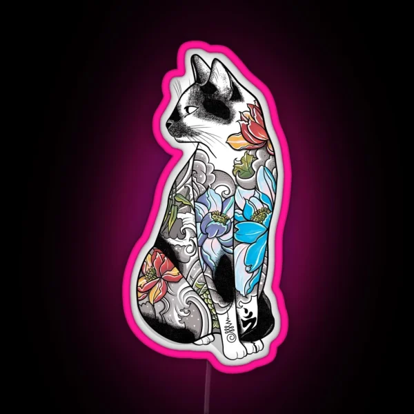 Cat In Lotus Tattoo RGB Neon Sign