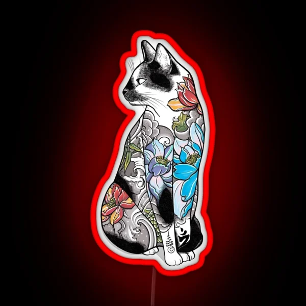 Cat In Lotus Tattoo RGB Neon Sign