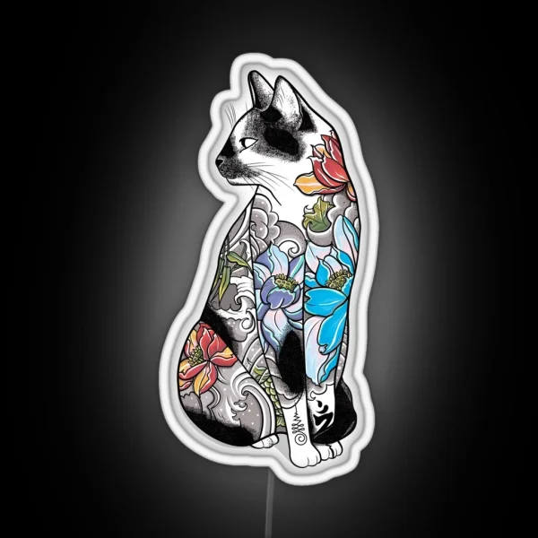 Cat In Lotus Tattoo RGB Neon Sign