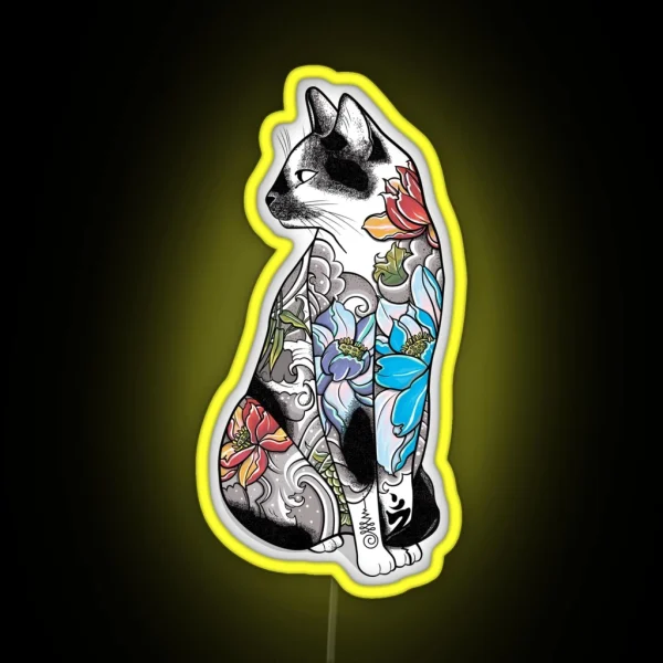 Cat In Lotus Tattoo RGB Neon Sign