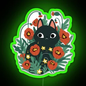 Cat In Poppy Flowers RGB Neon Sign