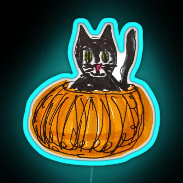 Cat In Pumpkin RGB Neon Sign