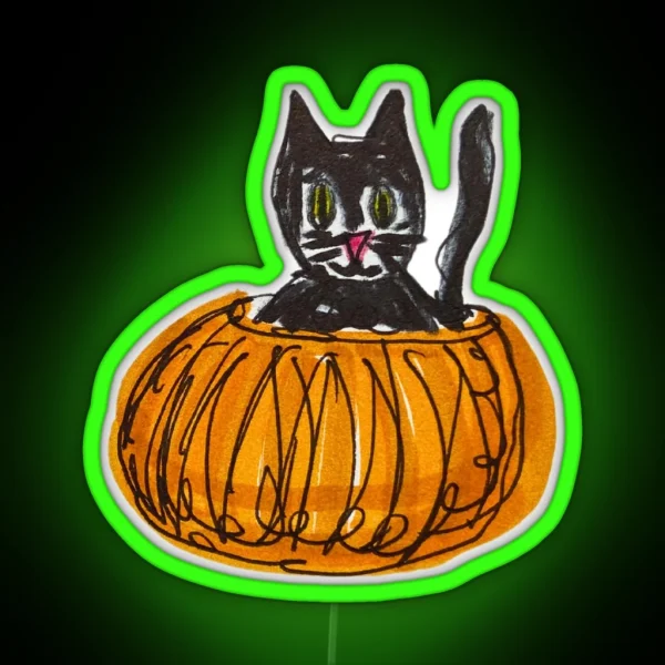 Cat In Pumpkin RGB Neon Sign